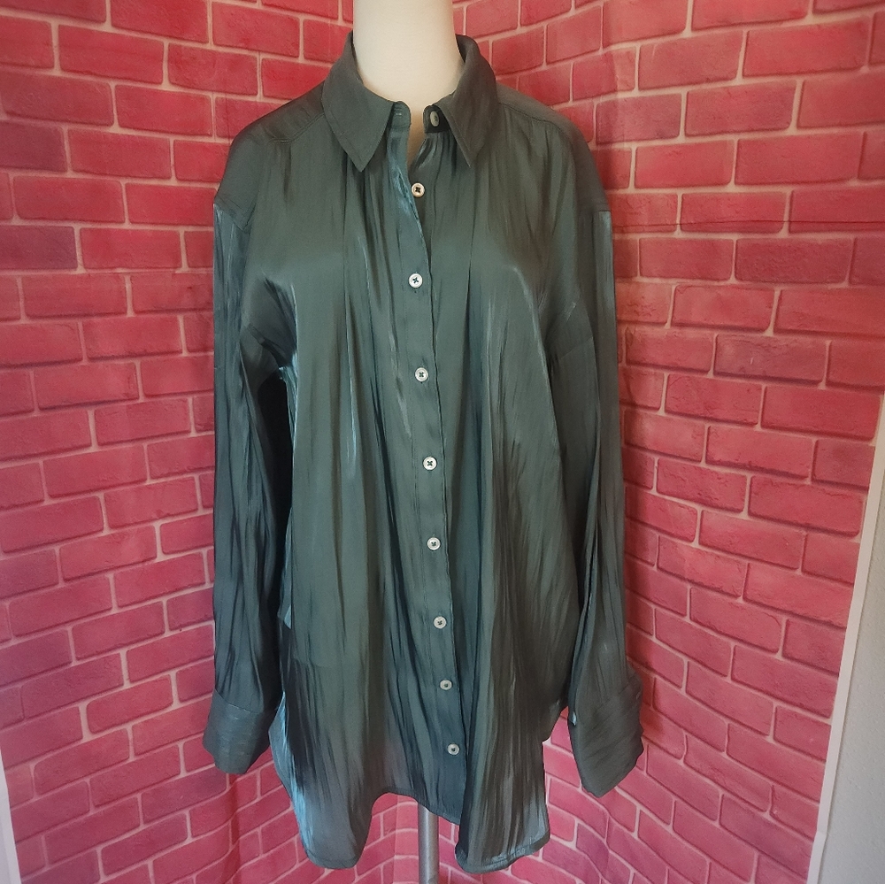 Anthropologie Teal Button-Up Blouse